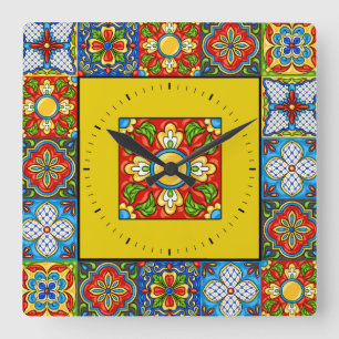 Talavera Tiles IMAGES Clock Quadratische Wanduhr