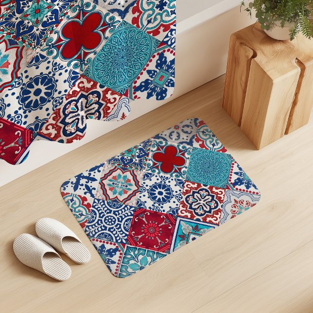 Talavera Tles Turquoise Denim Blue Red White  Badematte (Von Creator hochgeladen)