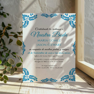 Talavera Türkis Minimalistische Spanische Hochzeit Einladung