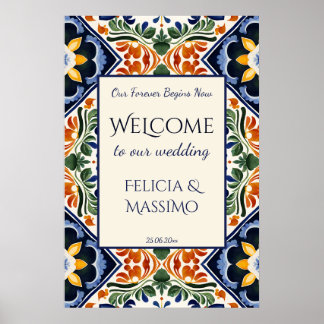 Talavera vintage Mexican wedding welcome sign Poster