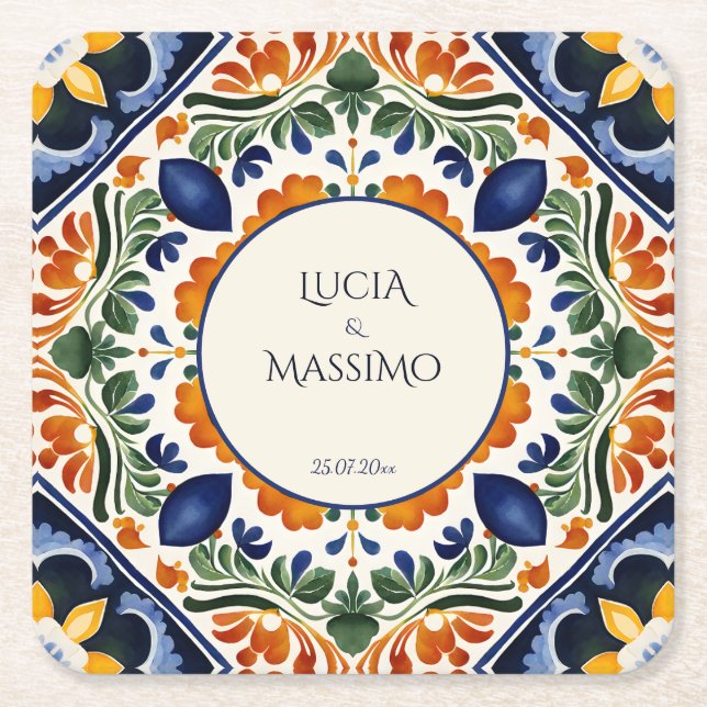 Talavera Vintage mexikanische Gastgeschenke Hochze Rechteckiger Pappuntersetzer (Vorderseite)