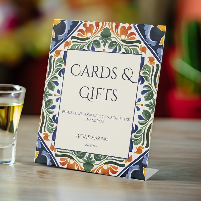 Talavera Vintage mexikanische Hochzeitsgeschenke Sockelschild (Talavera vintage Mexican Spanish Mediterranean wedding gifts Pedestal Sign wedding reception decor)