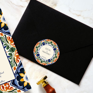 Talavera Vintages mexikanisches Hochzeitsmonogramm Runder Aufkleber