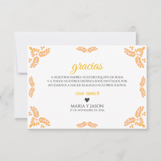 Talavera Yellow Floral Minimalist Spanish Wedding Dankeskarte (Vorderseite)