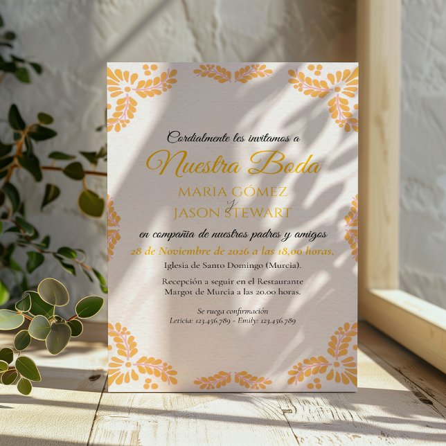 Talavera Yellow Floral Minimalist Spanish Wedding Einladung (Talavera Yellow Floral Minimalist Spanish Wedding Invitation)