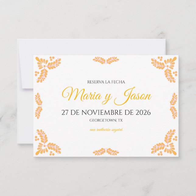 Talavera Yellow Floral Minimalist Spanish Wedding Save The Date (Vorderseite)