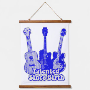 Talent seit Geburt. Vintage blaue Gitarren Wandteppich Mit Holzrahmen
