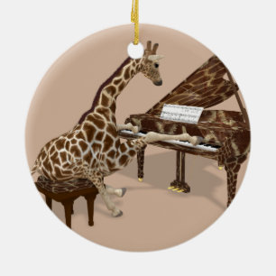 Talented Giraffe Plays Grand Piano Keramikornament