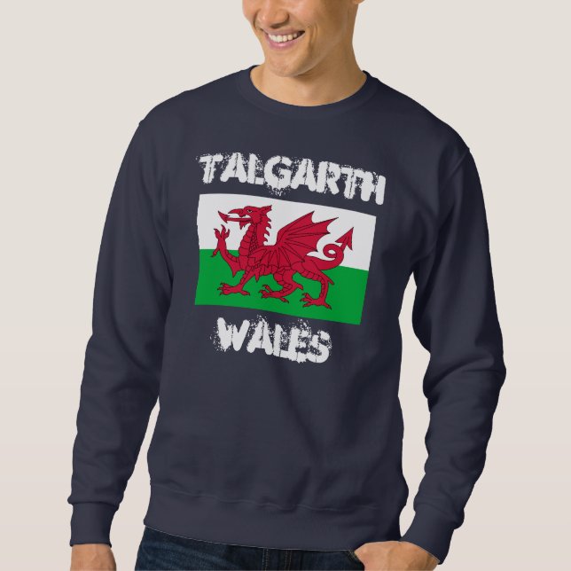 Talgarth, Wales mit walisischer Flagge Sweatshirt (Vorderseite)