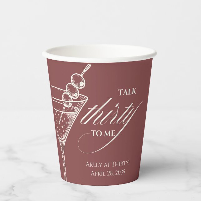 Talk 30 to me Minimalist Martini 30th Birthday  Pappbecher (Vorderseite)