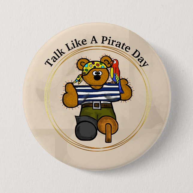 Talk Like A Pirat Day Teddy Bear Pirat Button (Vorderseite)