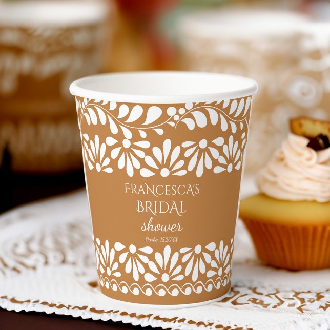 Talka-Brautparty-Monogramm Pappbecher (Mexican talavera terracotta bridal shower monogrammed paper cups personalized party cups)