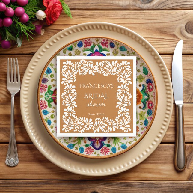 Talka-Brautparty-Monogramm Serviette (Mexican talavera terracotta bridal shower monogrammed printed napkins template personalized decor)