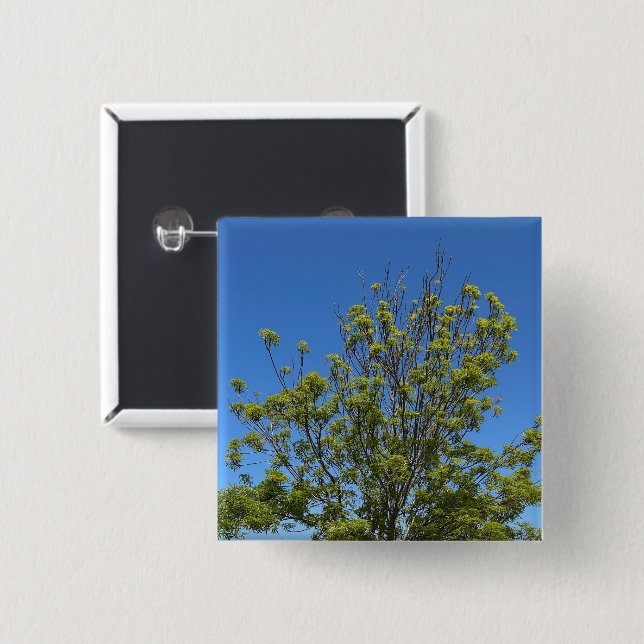 Tall Ash Tree im schönen Blue Sky Foto Button (Vorne & Hinten)