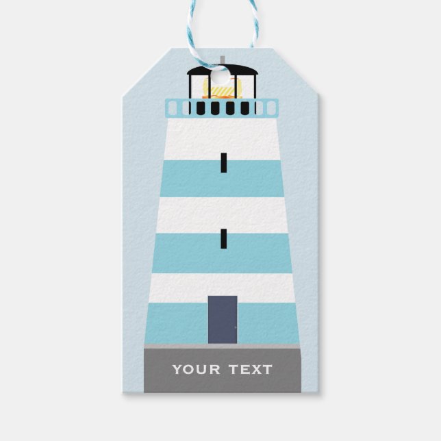 Tall Blue und White Lighthouse Personalisiert Geschenkanhänger (Vorderseite)