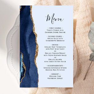 Tall Budget Navy Blue Gold Agate Wedding Menü