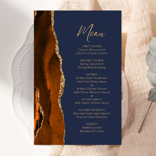 Tall Budget Rust Gold Agate Navy Hochzeitsmenü