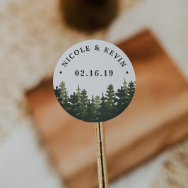 Tall Pines | Personalisierte Hochzeit Runder Aufkleber
