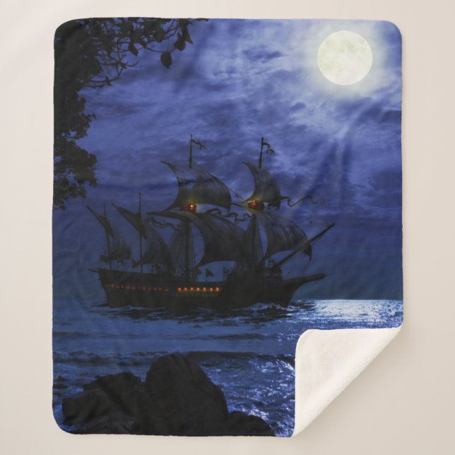 Tall Pirate Ghost Ship Sea Moon Night Sky Blue Sherpadecke (Vorderseite)