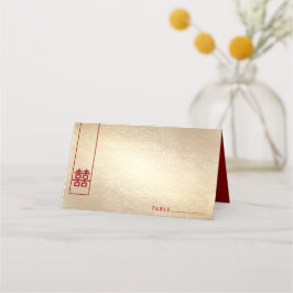 Tall Rectangle Double Happiness Gold Asian Wedding Platzkarte