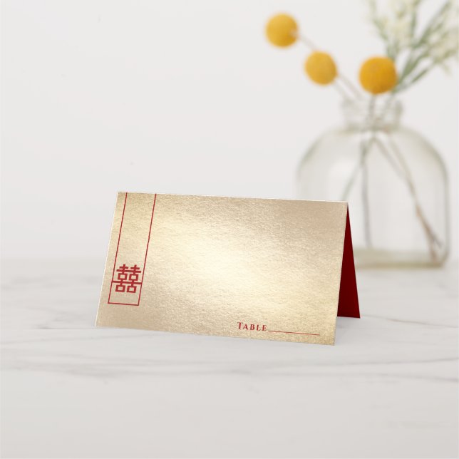 Tall Rectangle Double Happiness Gold Asian Wedding Platzkarte (Vorderseite)