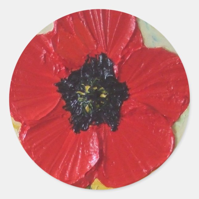 Tall Red Poppy II Round Aufkleber (Vorderseite)
