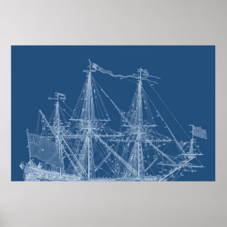 Tall Segelschiff Blueprint Segelboot Masts Poster
