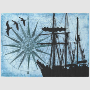 Tall Ship Compass Rose Collage Decoupage Seidenpapier