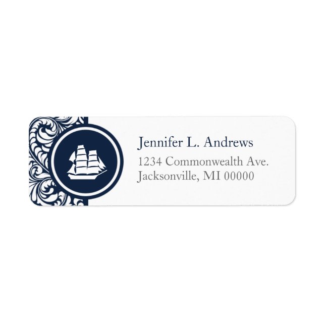 Tall Ships Navy Damask Address Labels (Vorne)