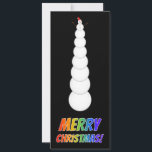 Tall Snowman   "MERRY CHRISTMAS" im Regenbogentext Karte<br><div class="desc">Dieses alberne Weihnachtskarten-Design beinhaltet die Nachricht "MERRY CHRISTMAS!" mit Buchstaben mit einem Regenbogenverlauf. An der Vorderseite befindet sich auch eine Darstellung eines sehr großen Schneemanns. Auf der Rückseite befindet sich eine anpassbare Nachricht.</div>