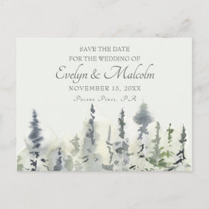 Tall Timber Aquarell Immergrüne Bäume Hochzeit Ankündigungspostkarte