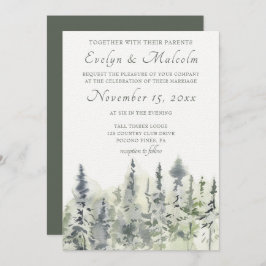 Tall Timber Watercolor Evergreen Trees Wedding Einladung