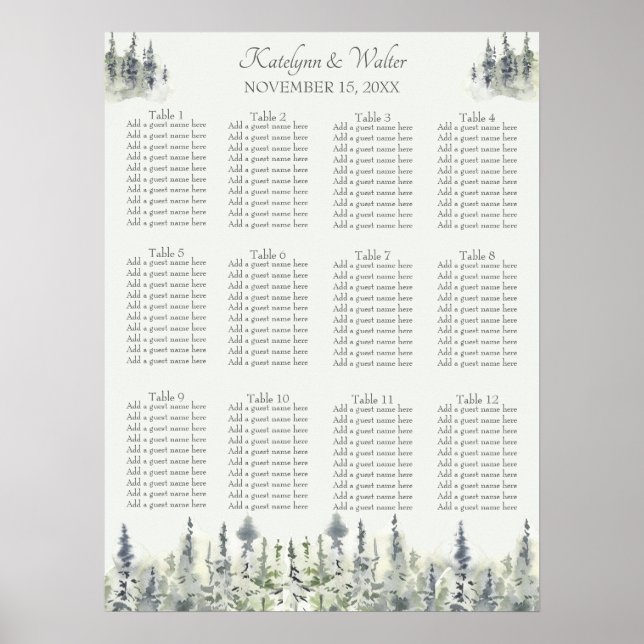 Tall Timber Watercolor Evergreen Trees Wedding Poster (Vorne)