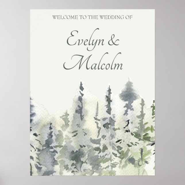 Tall Timber Watercolor Evergreen Trees Wedding Poster (Vorne)