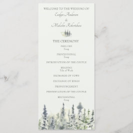 Tall Timber Watercolor Evergreen Trees Wedding Programm