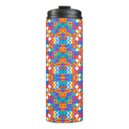 Tall travel mug with a vivid geometric pattern thermosbecher
