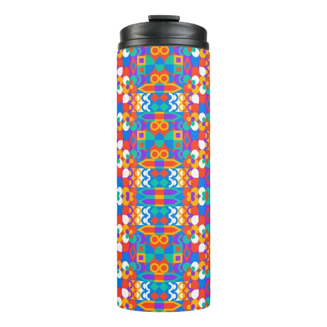 Tall travel mug with a vivid geometric pattern thermosbecher (Vorderseite)