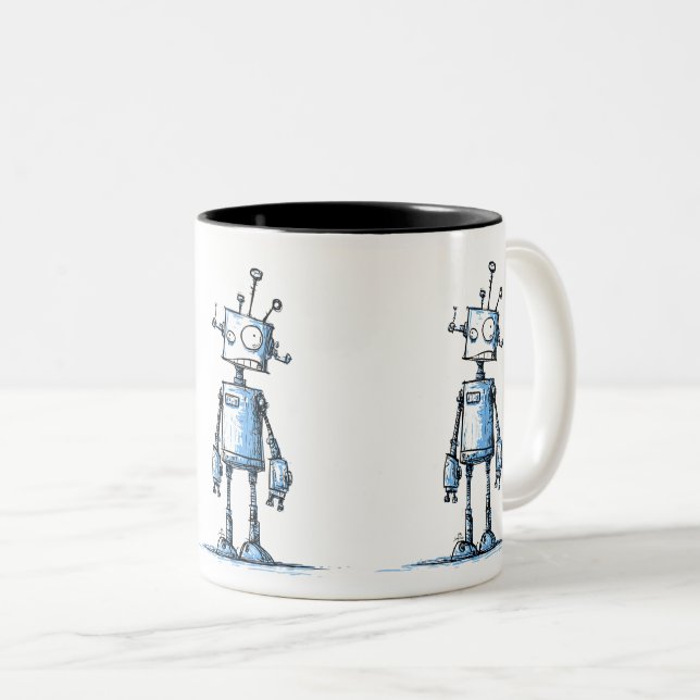 Tall Wacky Robot Tasse — HandGezeichnet Blue Chara (VorderseiteRechts)