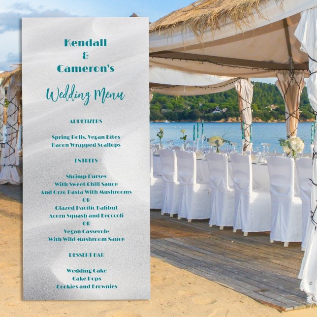 Tall Wedding Menu White Beach Sand Template Ankündigung (Von Creator hochgeladen)