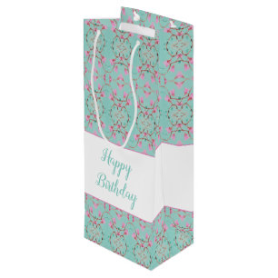 Tall Wine Sweet Aquamarin und rosa Gemusterte Gesc Geschenktüte Für Weinflaschen