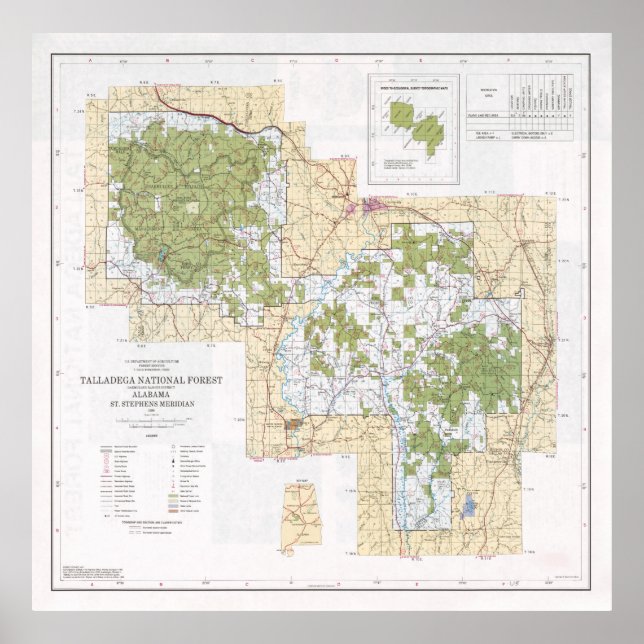 Talladega National Forest Map (1994) Poster (Vorne)