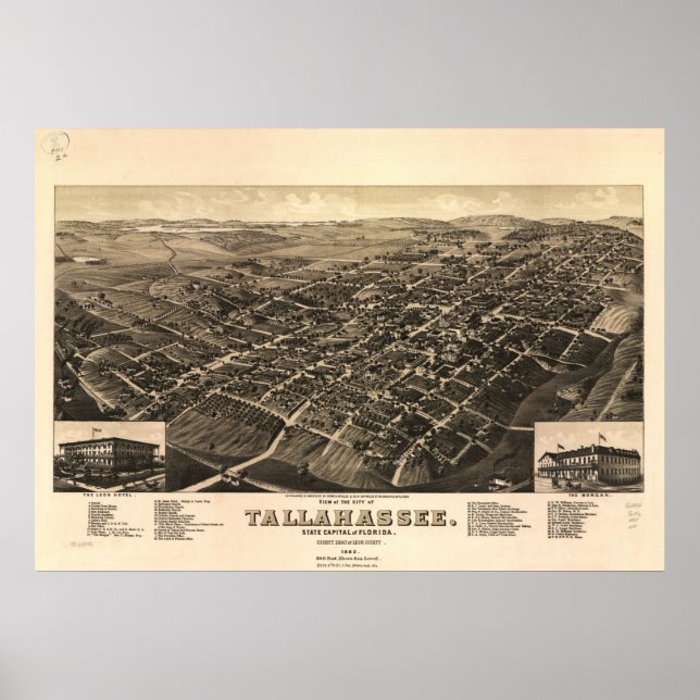 Tallahassee Florida 1885 Antik Panoramablick Karte Poster (Vorne)