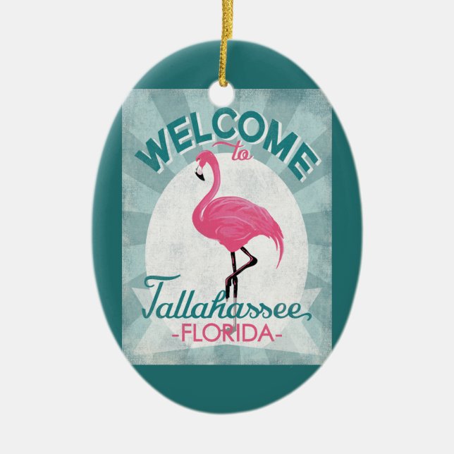 Tallahassee Florida Pink Flamingo Retro Keramik Ornament (Vorne)