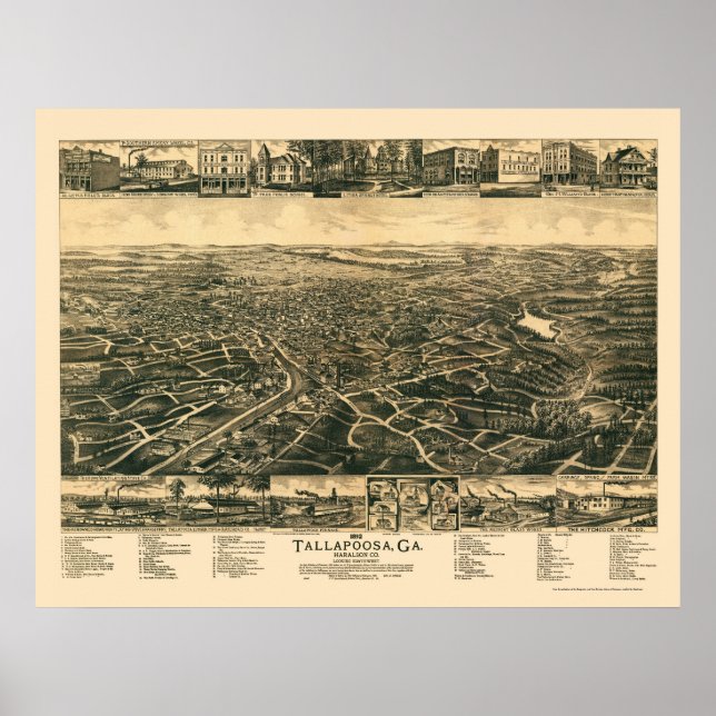 Tallapoosa, GA Panorama Karte - 1892 Poster (Vorne)