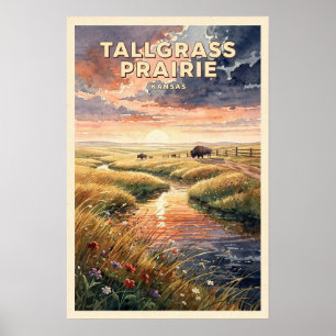 Tallgrass-Prärie Kansas Vintage-Reise Poster