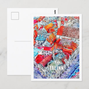 Tallinn Estland Berühmter Reiseort Wasserfarbe Postkarte
