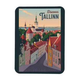 Tallinn Estland Illustration Reise Kunst Vintage Magnet