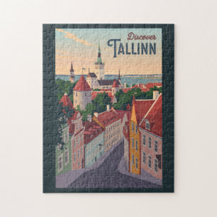 Tallinn Estland Illustration Reise Kunst Vintage Puzzle