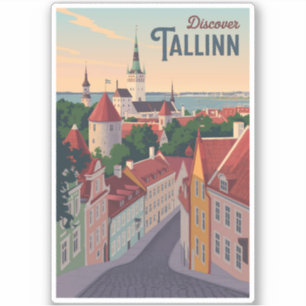 Tallinn Estland Illustration Travel Art Vintag Aufkleber