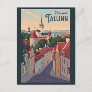 Tallinn Estland Illustration Travel Art Vintag Postkarte